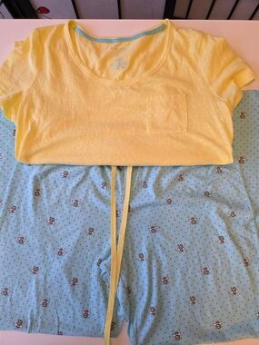 Sonoma Women's Yellow Scoop Neck Top and Light Blue Bumblebee Pajama Set ~Medium